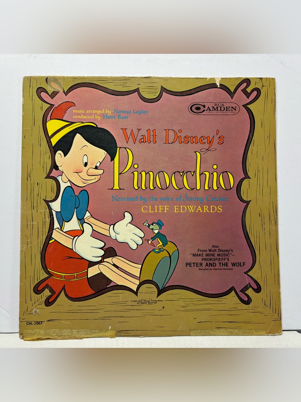 Walt Disney Pinocchio LP Story & Music RCA Camden CAL1067 peter & the wolf 1965!